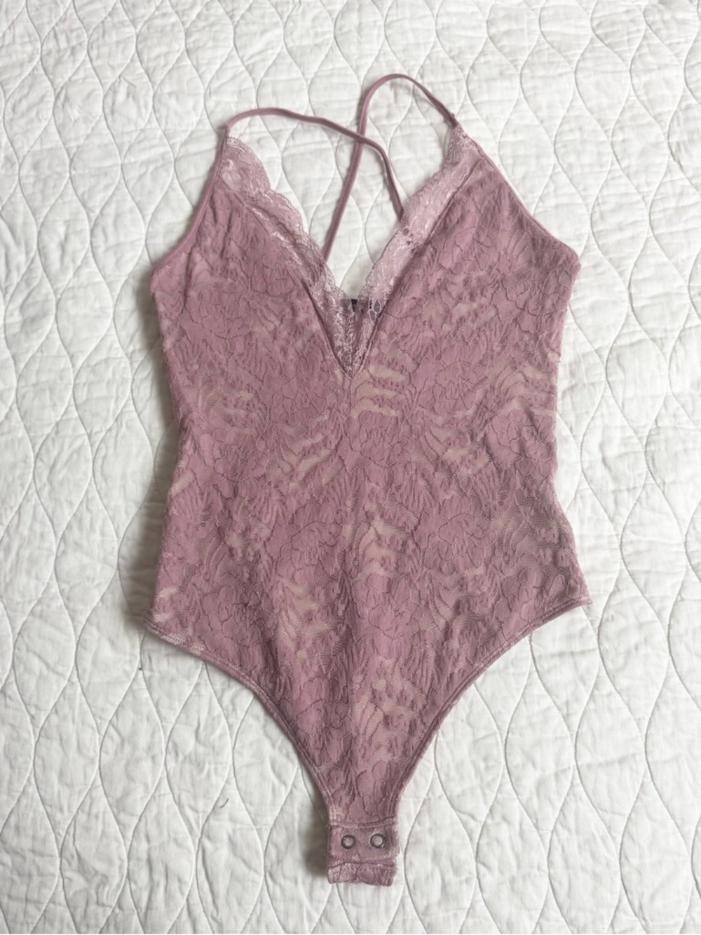 Express Lace Bodysuit Pink V Neck Criss Cross Back S Boho Romantic Feminine